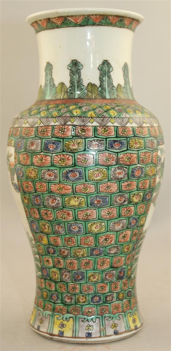 A Chinese famille verte baluster vase, early 20th century, 23.5cm.